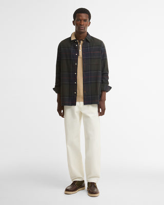 Barbour Tan Shadow Check Bourne Shadow Shirt worn by a model, full length view.