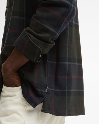Fabric and trim detail on the Barbour Tan Shadow Check Bourne Shadow Shirt.