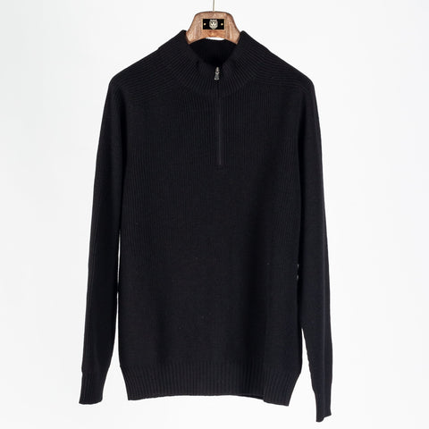 Gran Sasso Black Merino Wool Half-Zip Pullover - Made in Italy