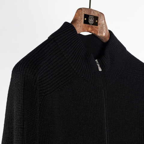 Gran Sasso Black Merino Wool Half-Zip Pullover (side profile)