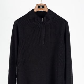Gran Sasso Black Merino Wool Half-Zip Pullover (collar detail)