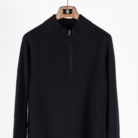 Gran Sasso Black Merino Wool Half-Zip Pullover (collar detail)