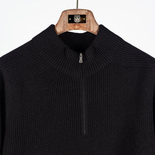 Gran Sasso Black Merino Wool Half-Zip Pullover (on model)