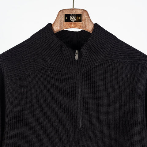 Gran Sasso Black Merino Wool Half-Zip Pullover (on model)