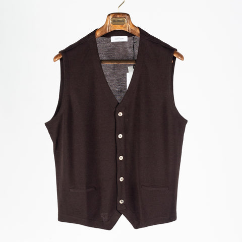 Gran Sasso Chocolate Virgin Wool V-Neck Waistcoat - Made in Italy