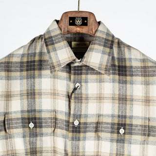 De Bonne Facture Grey Camargue Check Brushed Cotton Artist Shirt (on model)