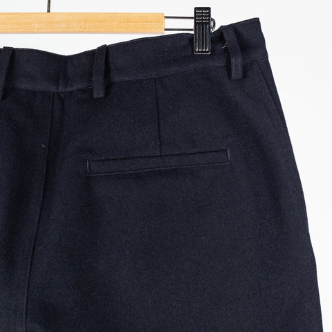De Bonne Facture Navy Water Repellent Wool Balloon Trousers (on model)