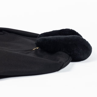 Black melton wool Flyer's Club Jacket with black mouton collar, collar detail