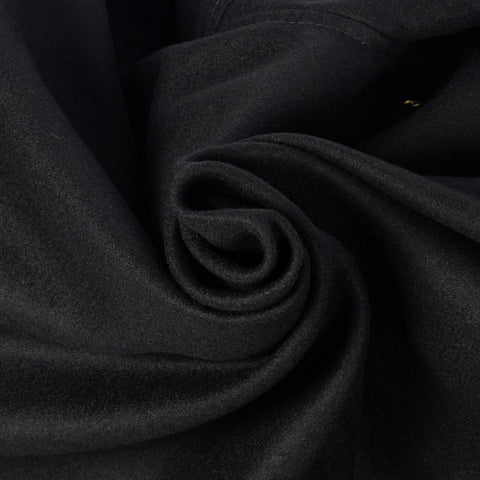 Black melton wool Flyer's Club Jacket with black mouton collar, melton wool close-up