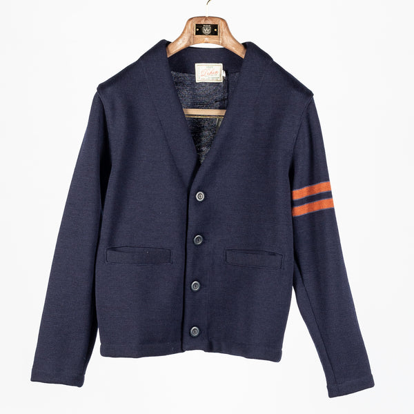Dark Navy/Burnt Orange Wool Slouchy Varsity Cardigan