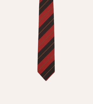 Brown, gold and red cashmere cotton stripe tie, blade and point detail