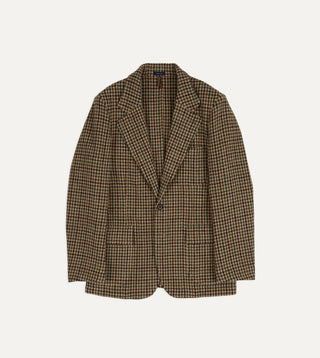 Front view of Drake's Brown and Green Houndstooth Tweed Games Blazer on a plain light ground.
