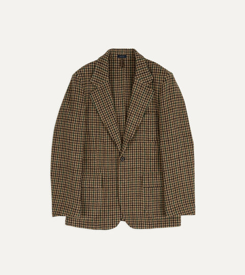 Front view of Drake's Brown and Green Houndstooth Tweed Games Blazer on a plain light ground.