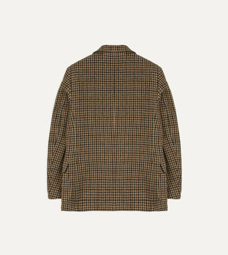Back of Drake's Brown and Green Houndstooth Tweed Games Blazer, ventless with a single seam down the centre.