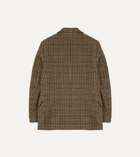 Back of Drake's Brown and Green Houndstooth Tweed Games Blazer, ventless with a single seam down the centre.