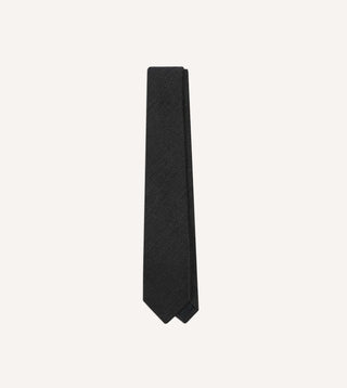 Drake's navy and grey oxford weave wool tie, full length front view