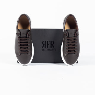 RFR Fabiano Ricci Testa di Moro Brown Grain Leather Slip-On Sneaker (on model)