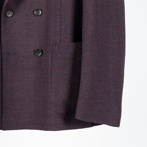 Fradi Denim Magenta double-breasted jacket, buttons, patch pocket and hem detail
