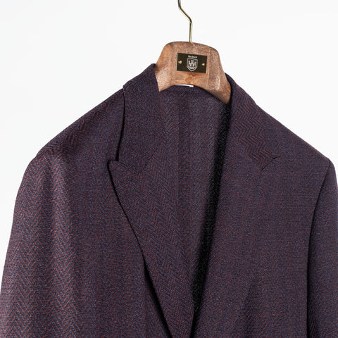 Fradi Denim Magenta double-breasted jacket, lapel and shoulder detail