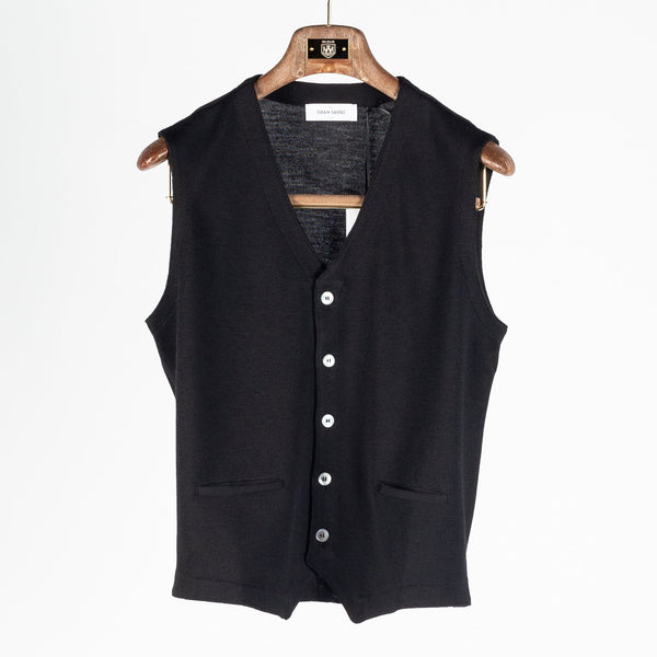 Black Single-Breasted Wool Waistcoat