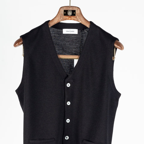 Gran Sasso Black Virgin Wool V-Neck Waistcoat (fabric detail)