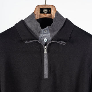 Gran Sasso Black Virgin Wool Mock-Neck Quarter-Zip Pullover (on model)