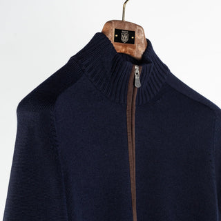 Gran Sasso Navy Merino Wool Crewneck Sweater (side profile)