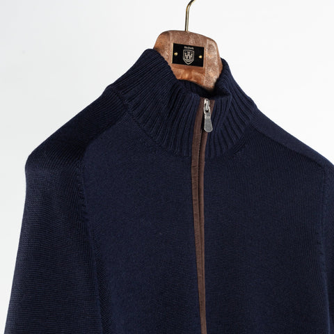 Gran Sasso Navy Merino Wool Crewneck Sweater (side profile)