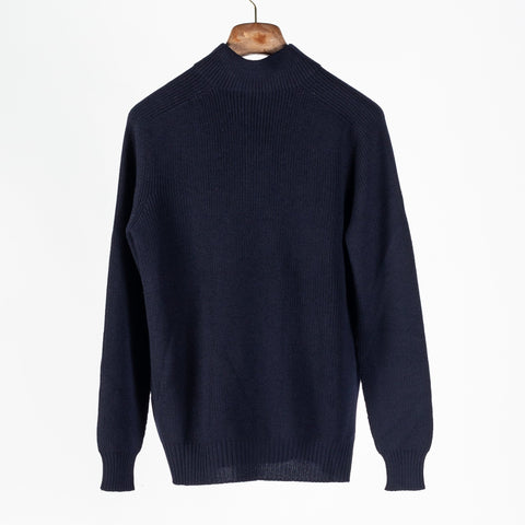 Gran Sasso Navy Merino Wool Half-Zip Sweater (fabric detail)