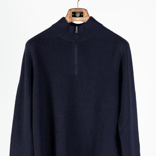 Gran Sasso Navy Merino Wool Half-Zip Sweater (collar detail)