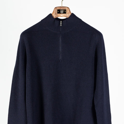 Gran Sasso Navy Merino Wool Half-Zip Sweater (collar detail)