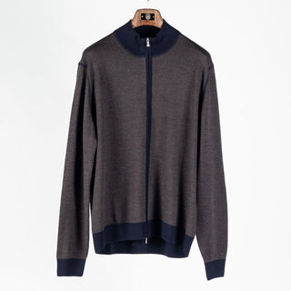 Gran Sasso Brown Salt-and-Pepper Merino Wool Full-Zip Cardigan - Made in Italy