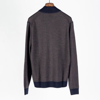 Gran Sasso Brown Salt-and-Pepper Merino Wool Full-Zip Cardigan (fabric detail)