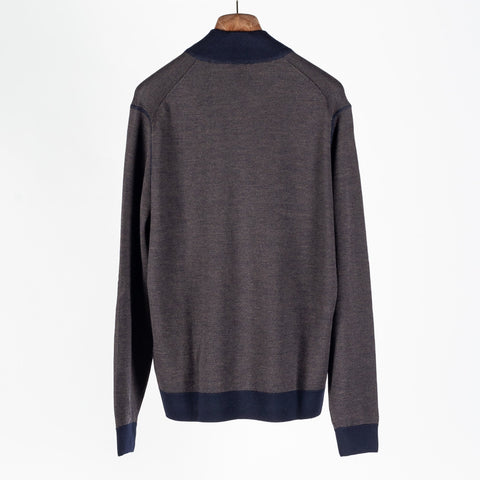 Gran Sasso Brown Salt-and-Pepper Merino Wool Full-Zip Cardigan (fabric detail)