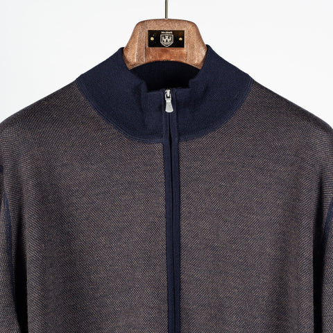 Gran Sasso Brown Salt-and-Pepper Merino Wool Full-Zip Cardigan (on model)