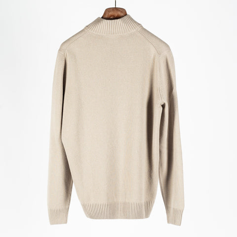 Gran Sasso Taupe Wool-Cashmere Blend Mock-Neck Quarter-Zip Pullover (fabric detail)