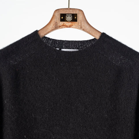 Harley of Scotland Black Shaggy Crew Neck Sweater (on model)
