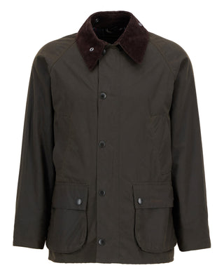 Barbour Olive Classic Bedale Wax Jacket shown on a white background, front view.