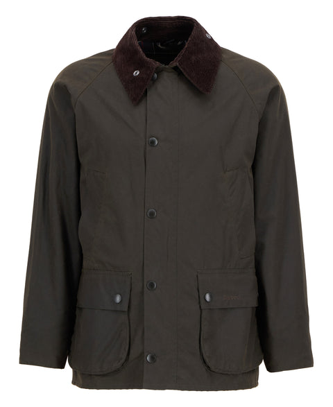 Barbour Olive Classic Bedale Wax Jacket shown on a white background, front view.