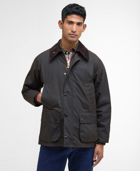 Barbour Olive Classic Bedale Wax Jacket worn by a model.