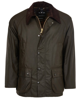 Barbour Olive Classic Bedale Wax Jacket shown on a white background, alternate view.