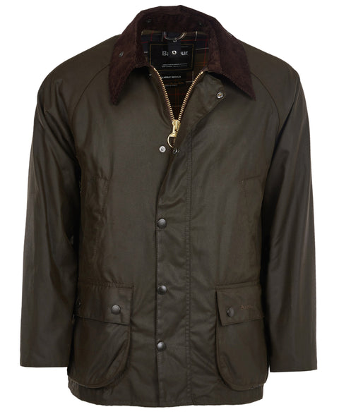 Barbour Olive Classic Bedale Wax Jacket shown on a white background, alternate view.