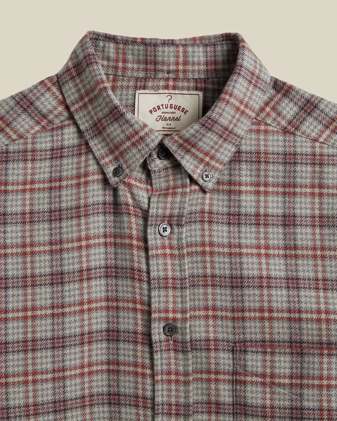 Portuguese Flannel Cedar in Grey/Bordeaux (front view)