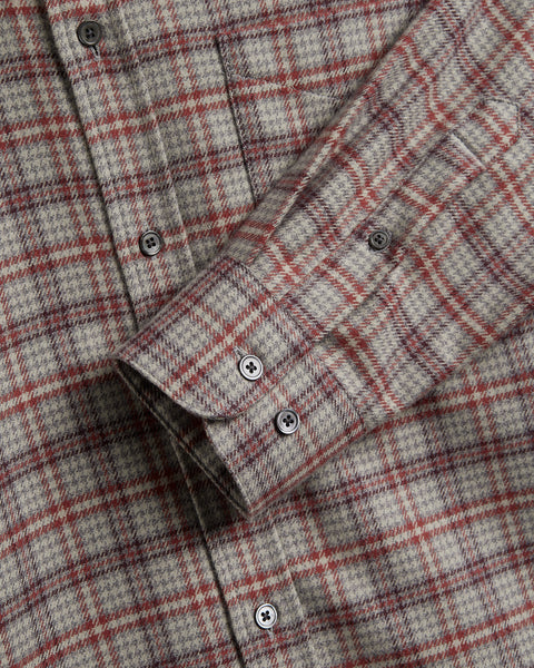 Portuguese Flannel Cedar in Grey/Bordeaux (back view)