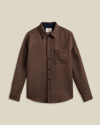 Portuguese Flannel Brown Check Waffle Wool Overshirt, flat lay, front view