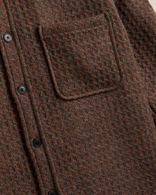 Portuguese Flannel Brown Check Waffle Wool Overshirt, chest patch pocket and button placket detail