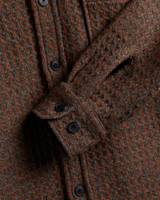 Portuguese Flannel Brown Check Waffle Wool Overshirt, button cuff detail