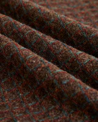 Portuguese Flannel Brown Check Waffle Wool Overshirt, waffle jacquard fabric close-up
