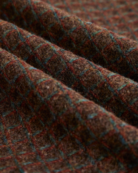 Portuguese Flannel Brown Check Waffle Wool Overshirt, waffle jacquard fabric close-up