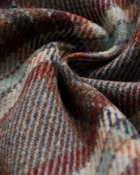 Portuguese Flannel Grey Plaid Wool Field Overshirt, grey plaid wool fabric close-up